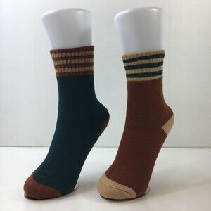 Womens Crew Socks Set 2 Stripes Teal Green Brown Tan